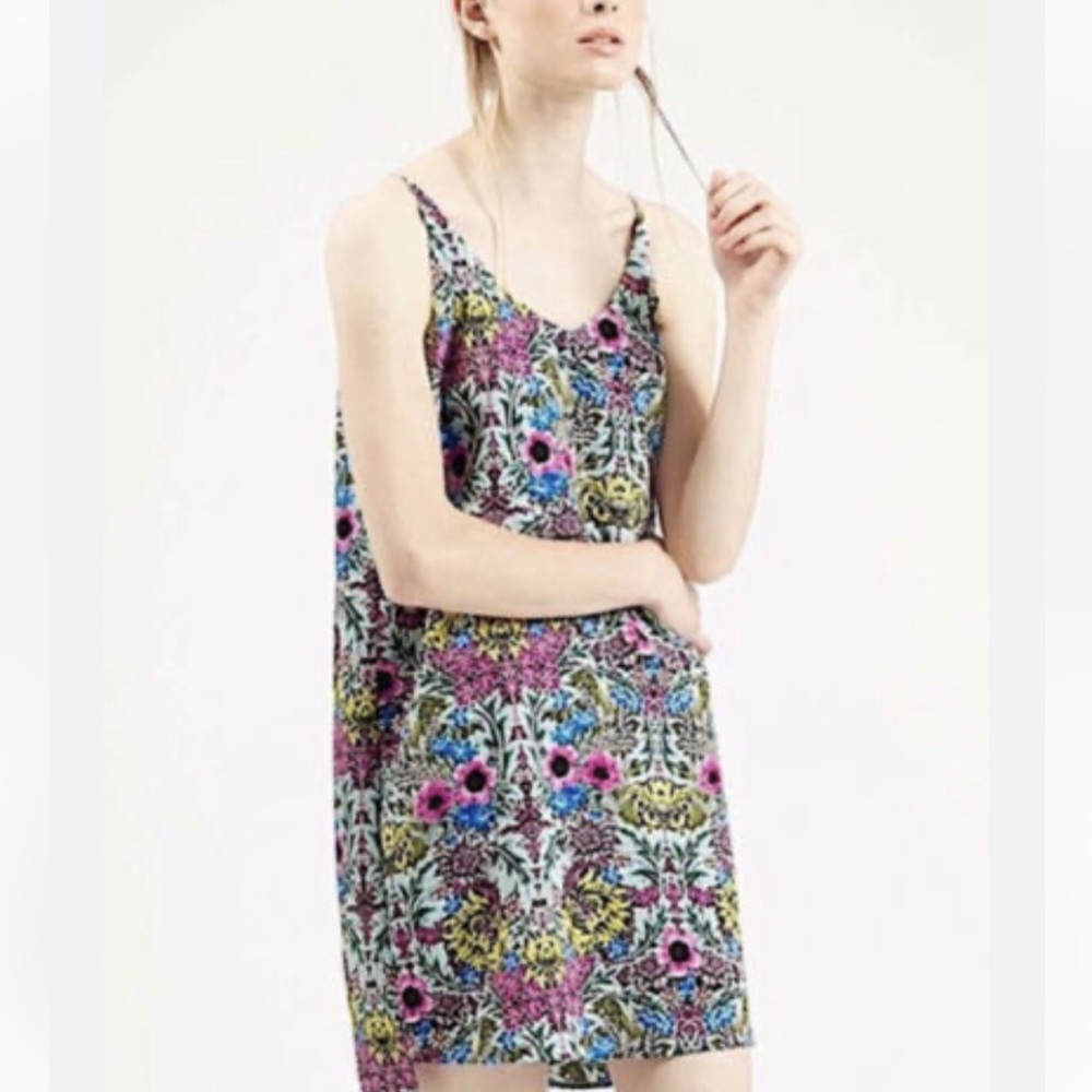 TOPSHOP floral print slip sundress spaghetti strap shift dress